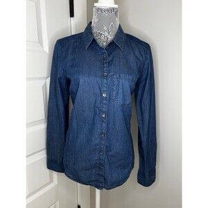 Caslon Blue Denim Chambray Button Down Long Sleeve Shirt Sz Medium M Womens